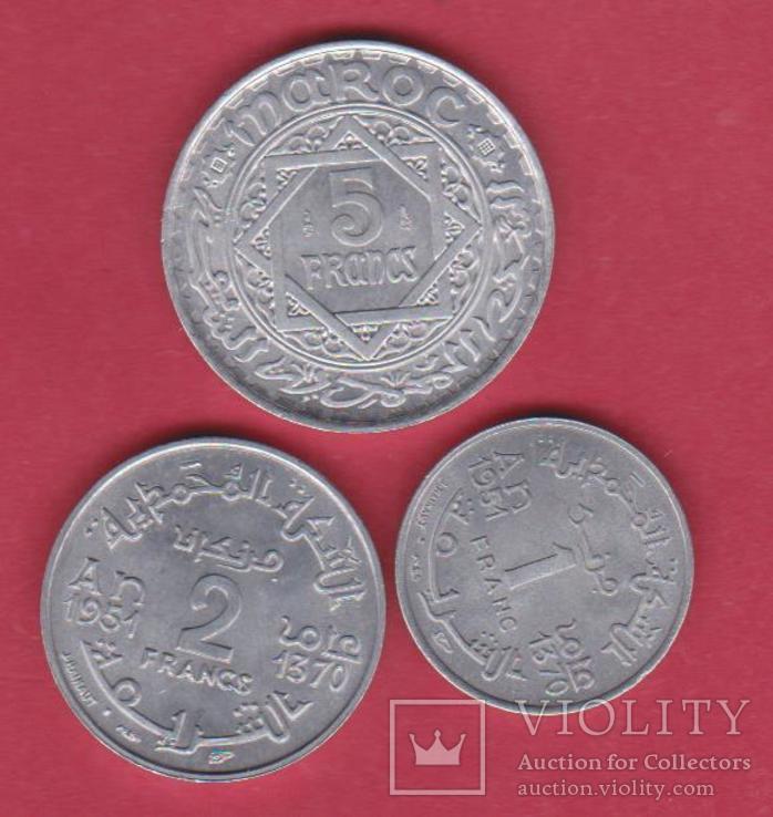 Марокко 5,2,1 франков 1371(1951), фото №3