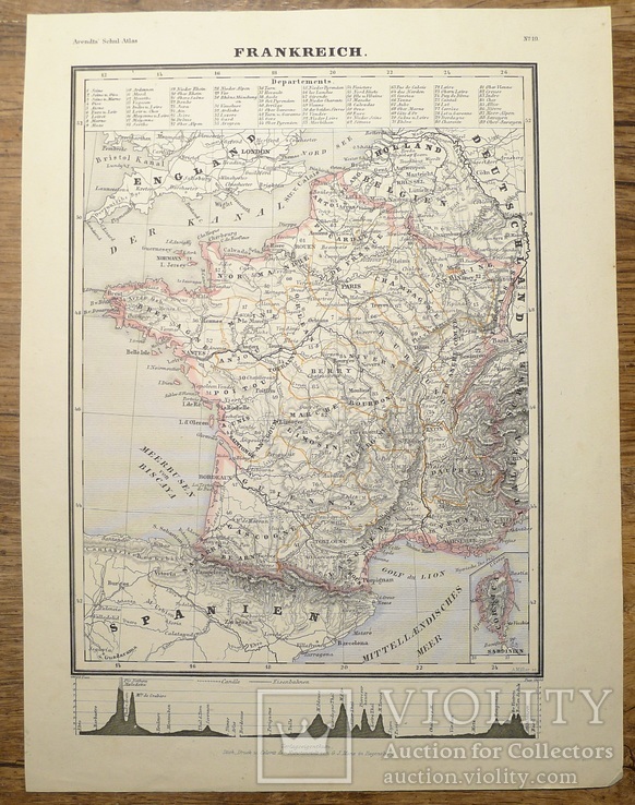 Старинная немецкая карта Frankreich