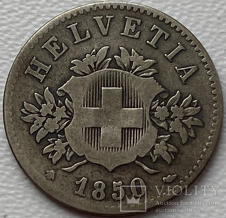 Швейцария 20 раппен 1850 год серебро, фото №2