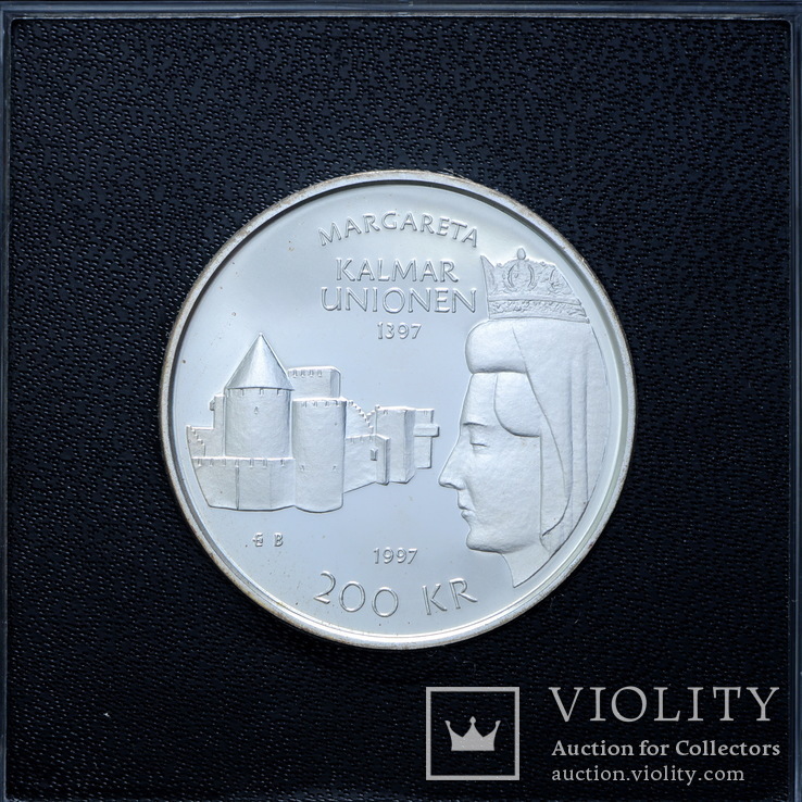 200 Крон 1997 600 лет Кальмарской унии (Серебро 0.925, 27г), Швеция, фото №3