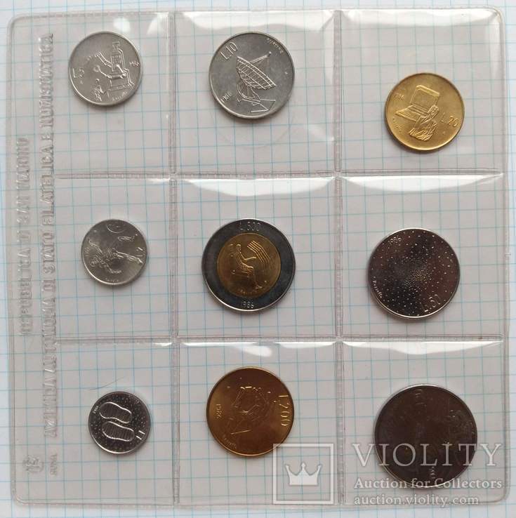 Набор монет Сан-Марино 1986 год,Эволюция технологий,500,200,100,50,20,10,5,2,1 лира,3