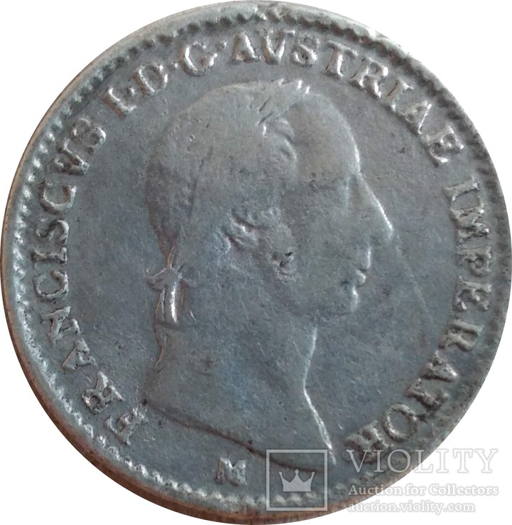 Ломбардия-Венеция ¼ лиры, 1822 М,(монетный двор Милансеребро,С17, фото №2