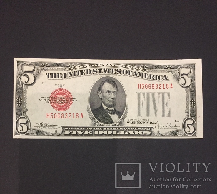 5 $ USA 1928 r. \"Red seal\" UNC, numer zdjęcia 2