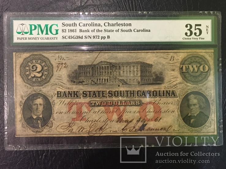 2 $ США 1861 год “PMG” Very fine, фото №2