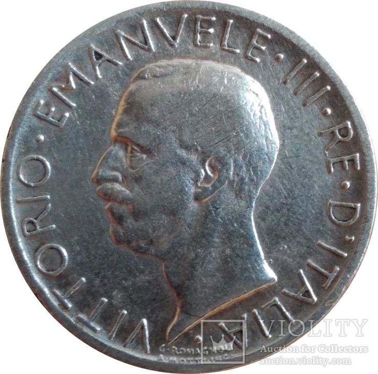 Италия 5 лир 1927,серебро ,С193, фото №2