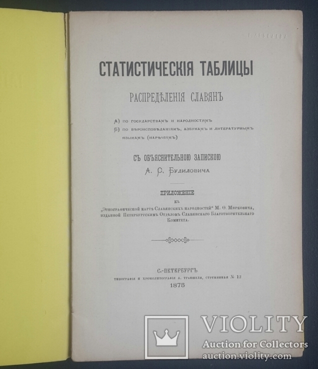 Статистические таблицы распределения славян с запискою А. С. Будиловича. 1875., фото №3