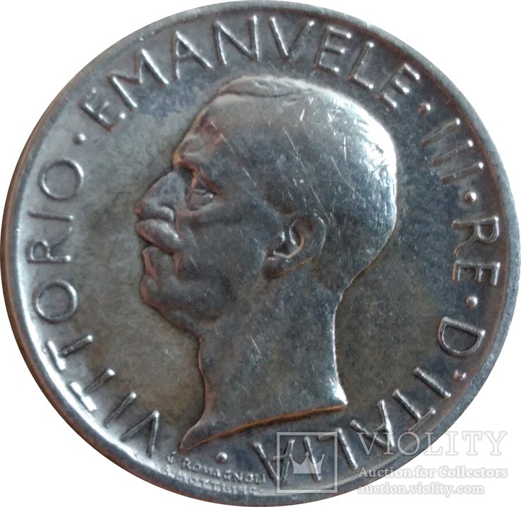 Италия 5 лир 1928,серебро ,С147 (редкий год), фото №2