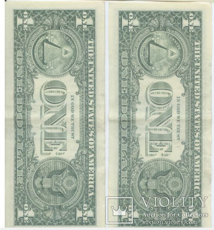 №4 Пара баксов с 1 пачки, состояние, 2013 год., One dollar USA, фото №3