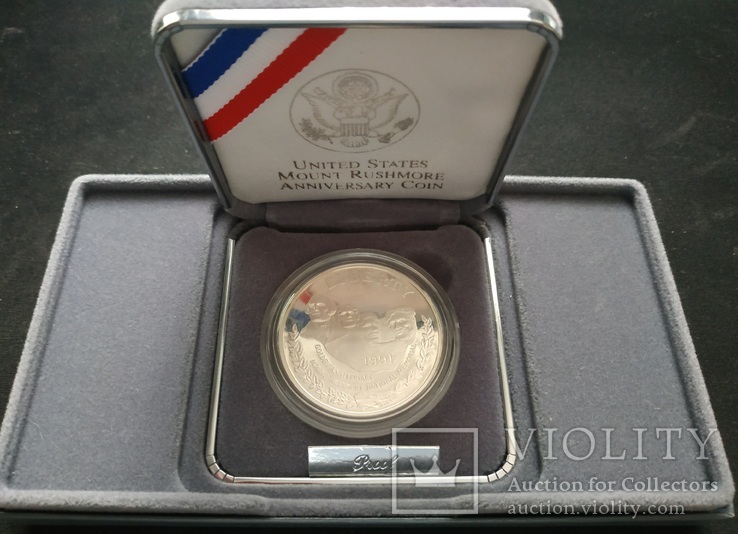 США 1 доллар 1991 ПРУФ серебро Гора Рашмор, фото №2