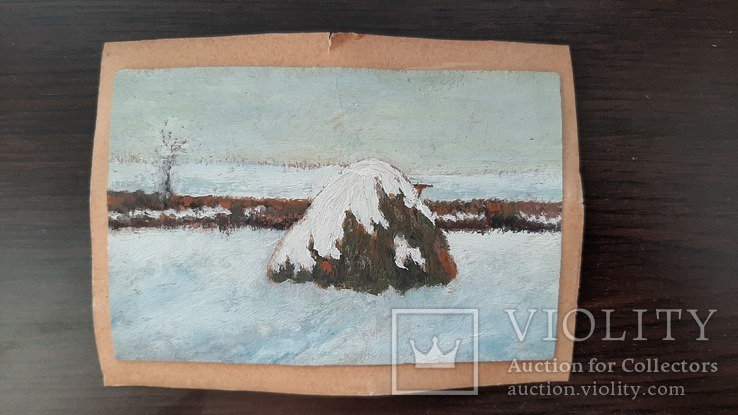 Картина Стог сена под снегом 10.5 на 7см, фото №2