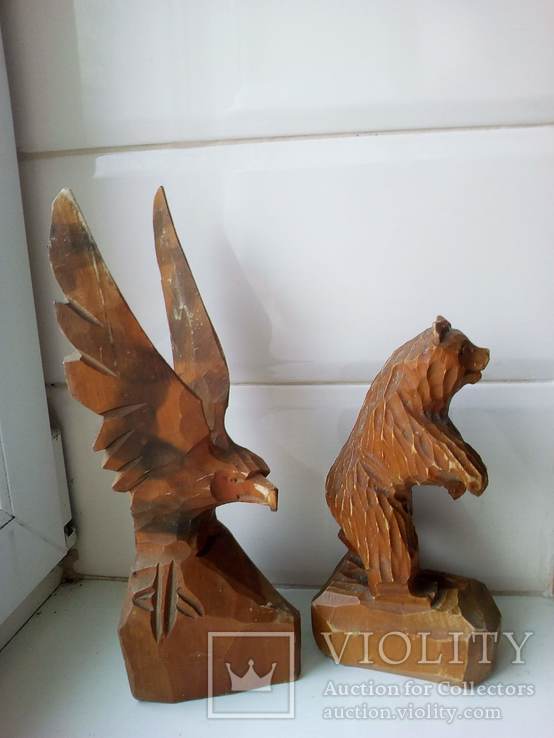  Деревянные статуэтки орел, медведь., фото №2