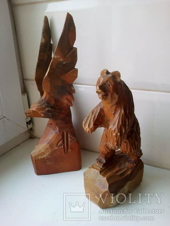  Деревянные статуэтки орел, медведь., фото №4