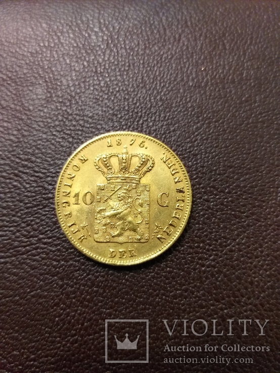 10 гульденов 1875 год Нидерланды золото 6,72 грамм 900 проба, фото №3