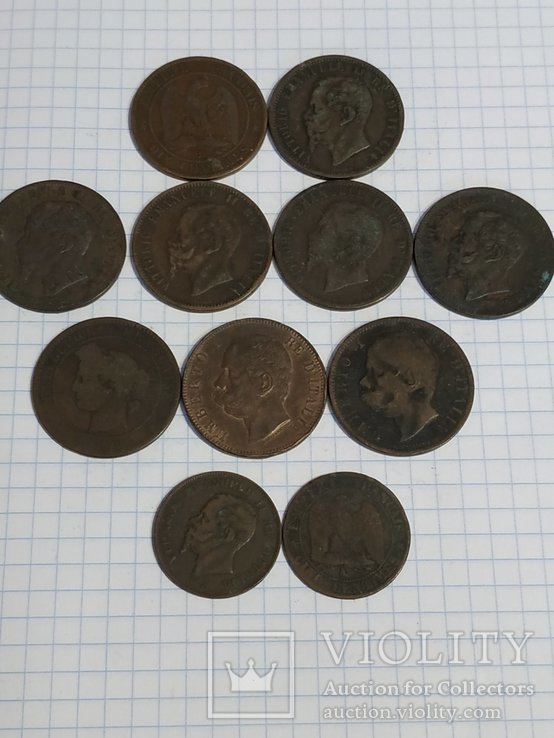 Франция 5 сантимов и 10 сантимов 1862-1894 гг. 11 монет, фото №2