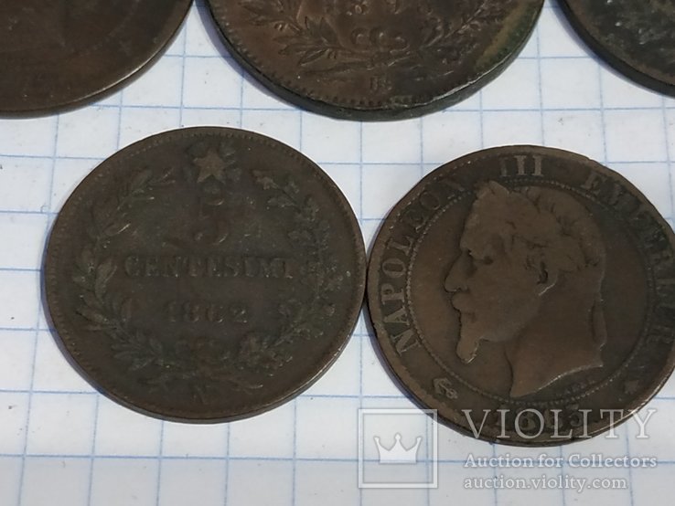 Франция 5 сантимов и 10 сантимов 1862-1894 гг. 11 монет, фото №6