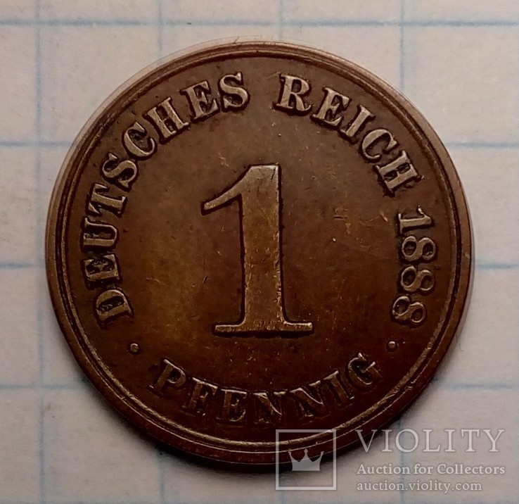 Германия 1 пфенниг, 1888 год Отметка монетного двора: "A" - Берлин