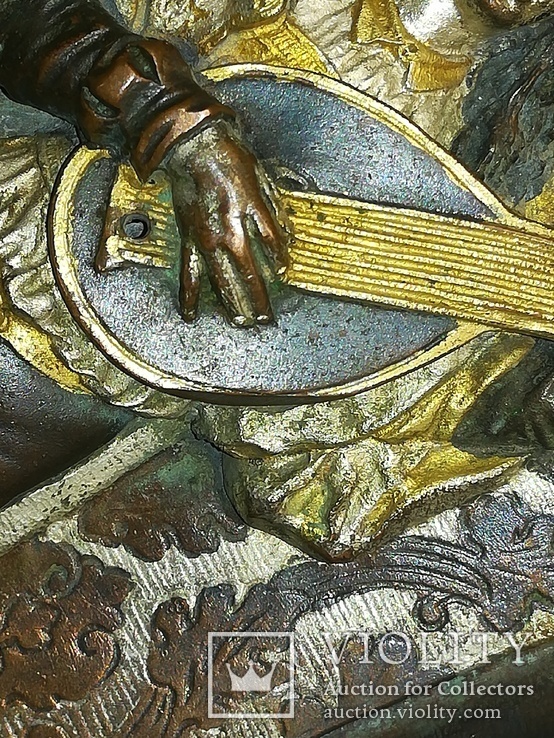 Панно Итальянский музыкант играющий на лютне медь золочение серебрение ренессанс, фото №6