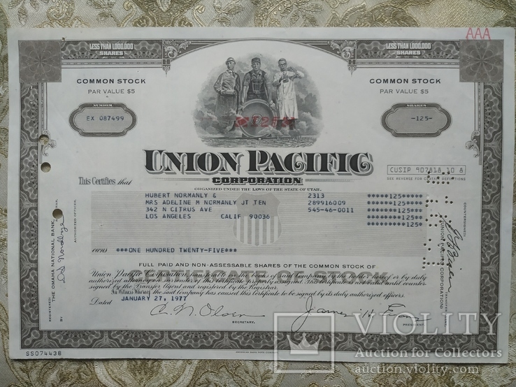 США акции, 1977г UNION PACIFIC №88, фото №2