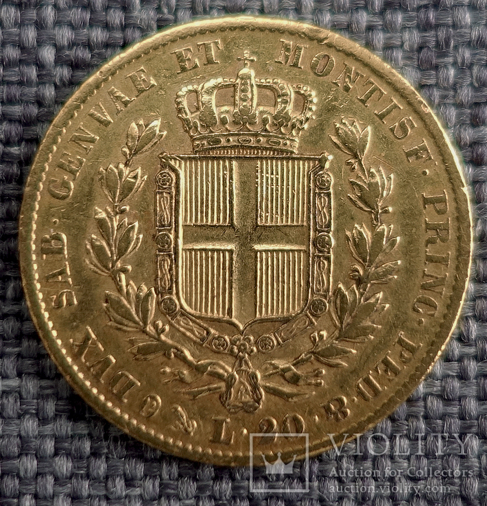 Сардиния, 1840 — 20 лир, фото №2