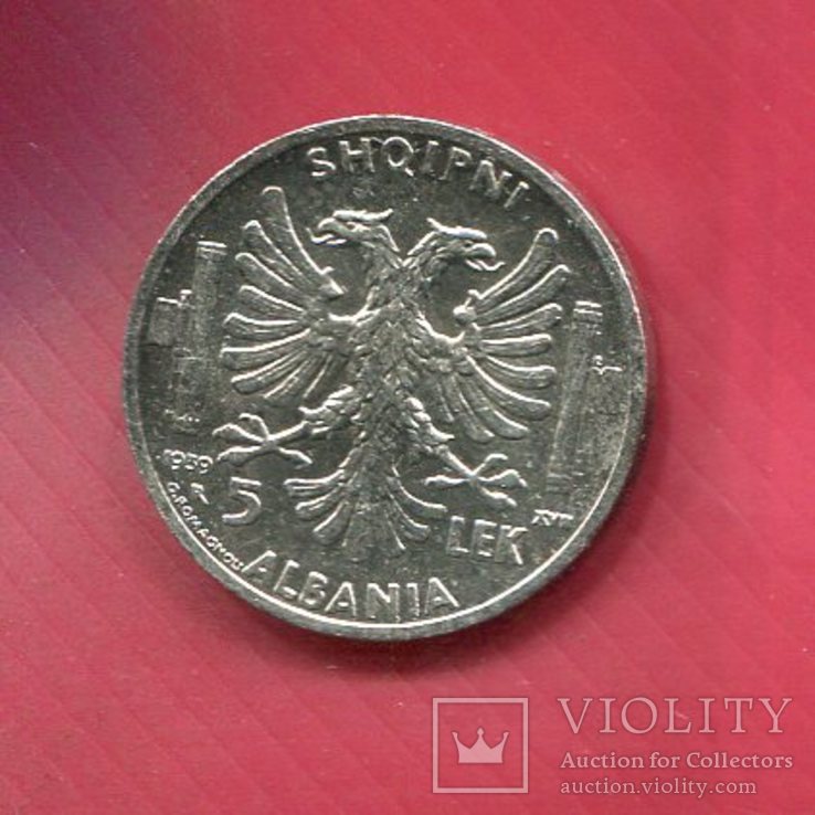 Албания 5 лек 1939  серебро Оккупация, фото №2