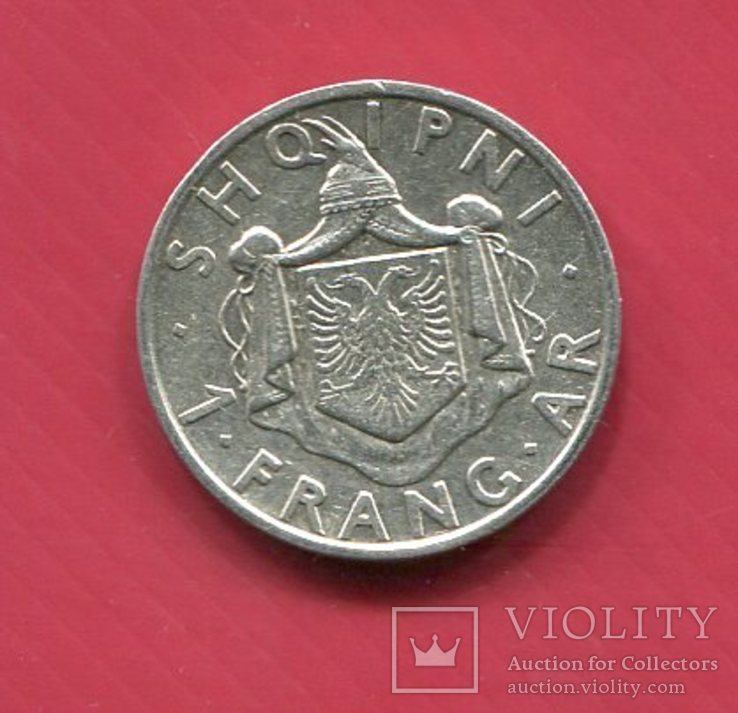 Албания 1 франг 1935 серебро Зогу I, фото №2