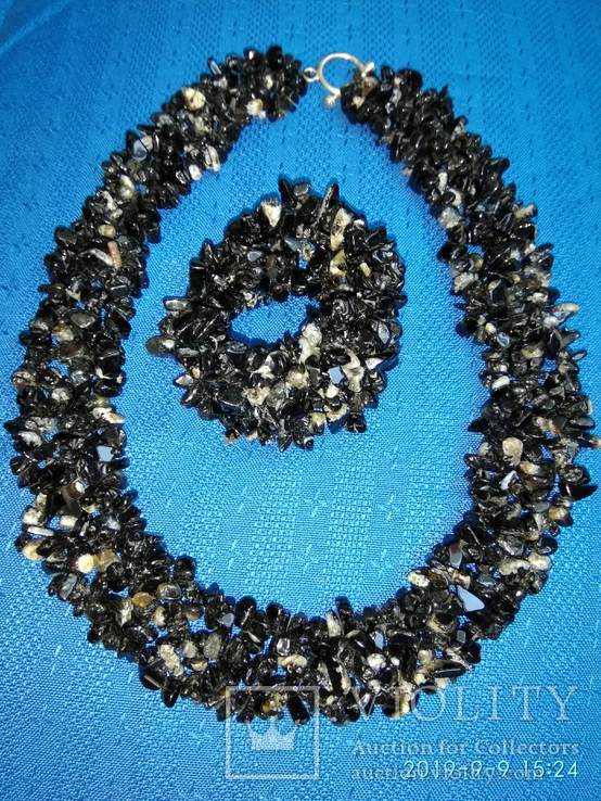Ожерелье из натурального камня чёрный агат. 2в1., фото №2