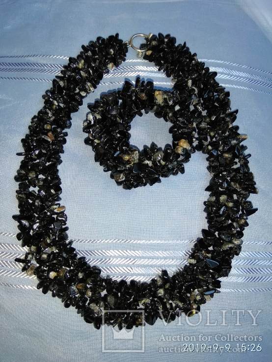 Ожерелье из натурального камня чёрный агат. 2в1., фото №4