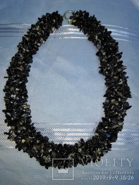Ожерелье из натурального камня чёрный агат., фото №2