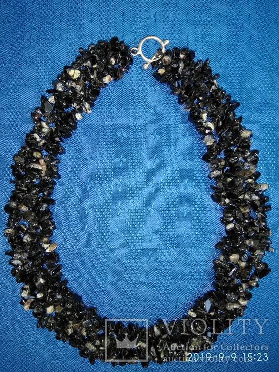 Ожерелье из натурального камня чёрный агат., фото №3