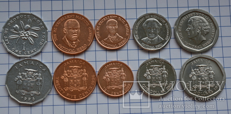 Ямайка, набор современных монет 5 шт, AU, фото №2