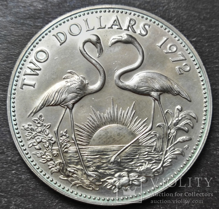 2 доллара 1972 год, Багамские острова, серебро 29,8 г , UNC