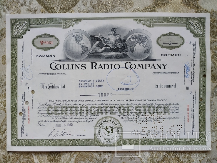США акции, 1960г COLLINS RADIO COMPANY №118, фото №2
