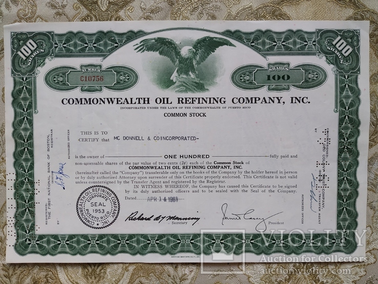 США акции, 1961г COMMONWEALTH OIL REFINING COMPANY, INC. №123, фото №2