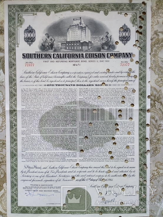Акции Америки, 1966г SOUTHERN CALIFORNIA EDISON COMPANY №141, фото №2