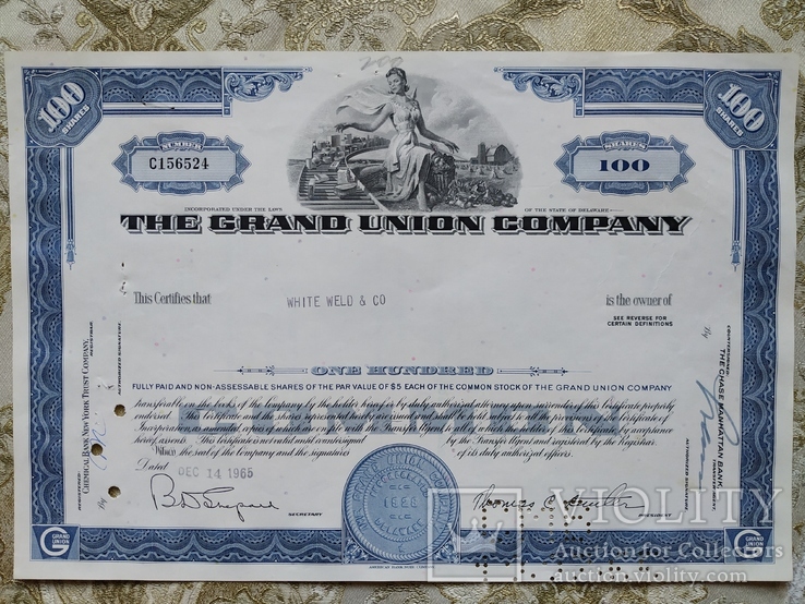 Акции Америки, 1965г THE GRAND UNION COMPANY №150, фото №2