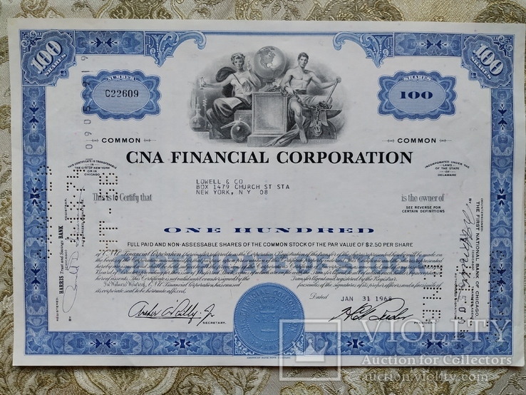 США акції, 1968р CNA FINANCIAL CORPORATION №156, фото №2