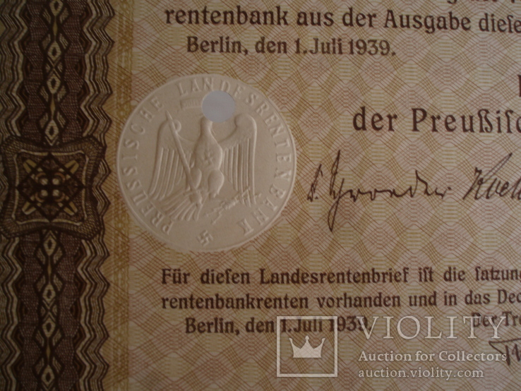 Акция 3 РЕЙХ 1000 REICHSMARK 1939 года (свастика), фото №3