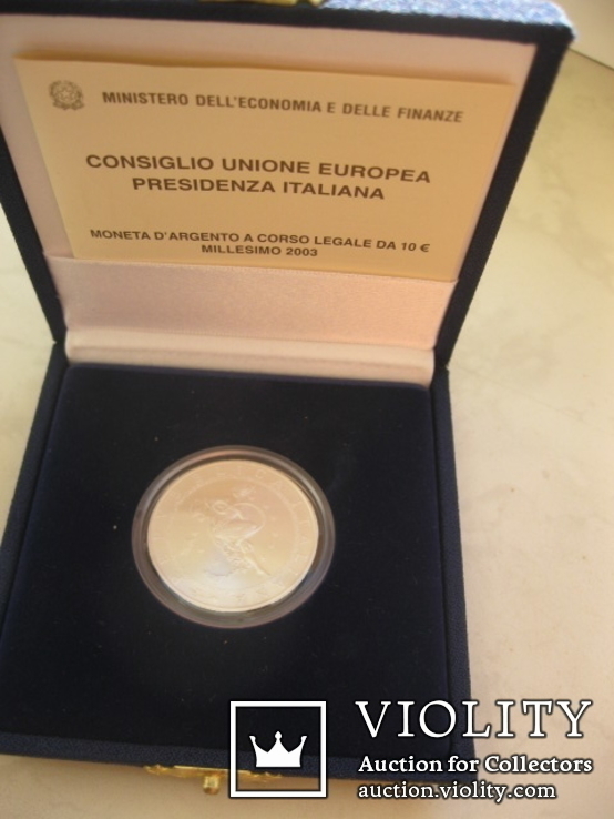 10 Евро Италия 2003. Председательство В ЕС.-коробка и сертификат, фото №2