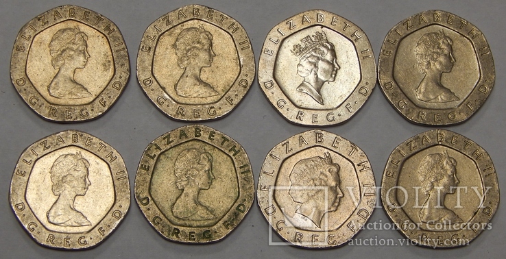 8 монет по 20 пенсов, Великобритания, фото №2