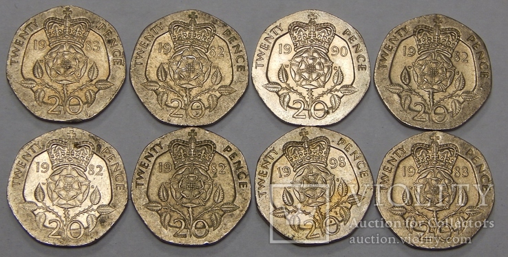8 монет по 20 пенсов, Великобритания, фото №3