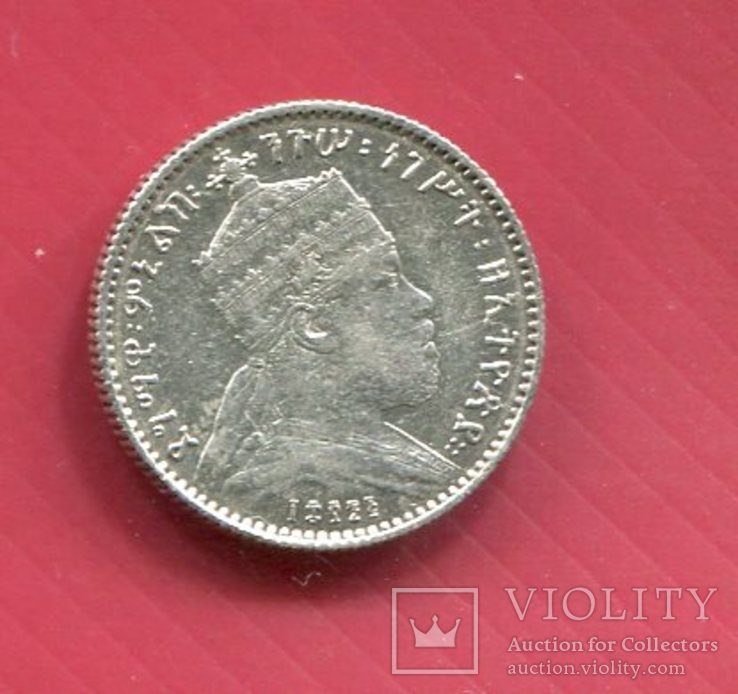 Эфиопия 1/16 бирр 1885 aUNC серебро Менелик, фото №2