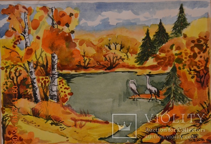 Малюнок "Осінь на Сулі", 25х17 см., грудень 2016, акварель, Оксана Рева, 8 років, фото №2