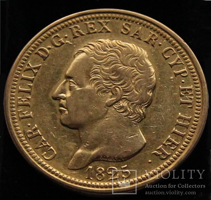 80 лир 1825 год Карл Феликс Италия золото 25.6 г, фото №2