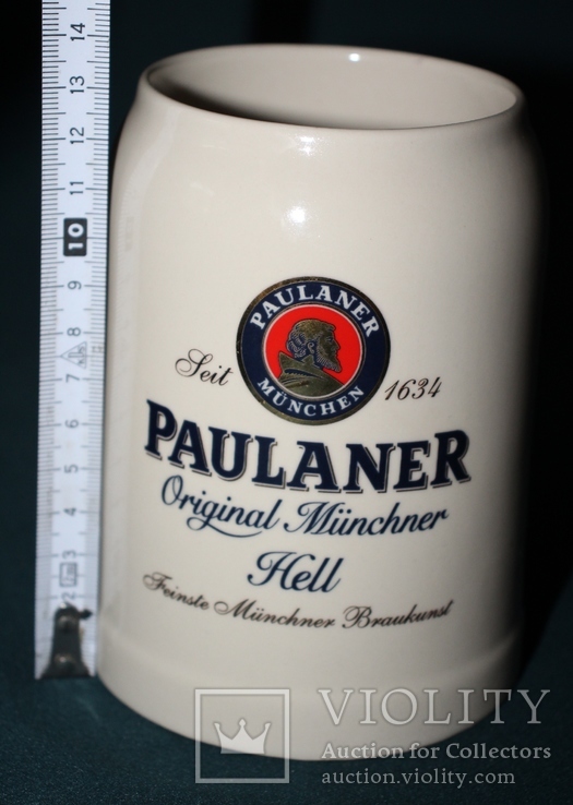 Брендовая пивная кружка с термометром Paulaner Германия, фото №10
