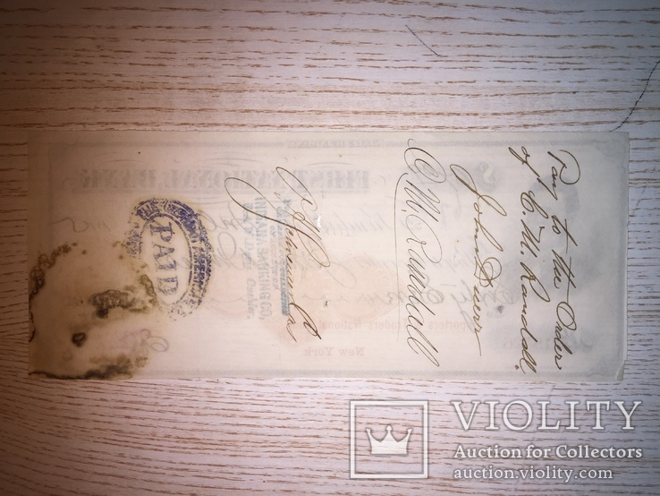 143 года с дня выдачи - Очень старый чек США 1875 год. Америка, фото №3