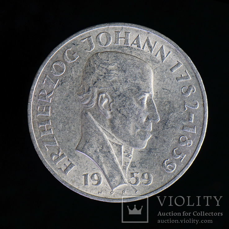 25 Шиллингов 1959 100 лет смерти Иоганна Австрийского (Серебро 0.800, 13г), Австрия, фото №3