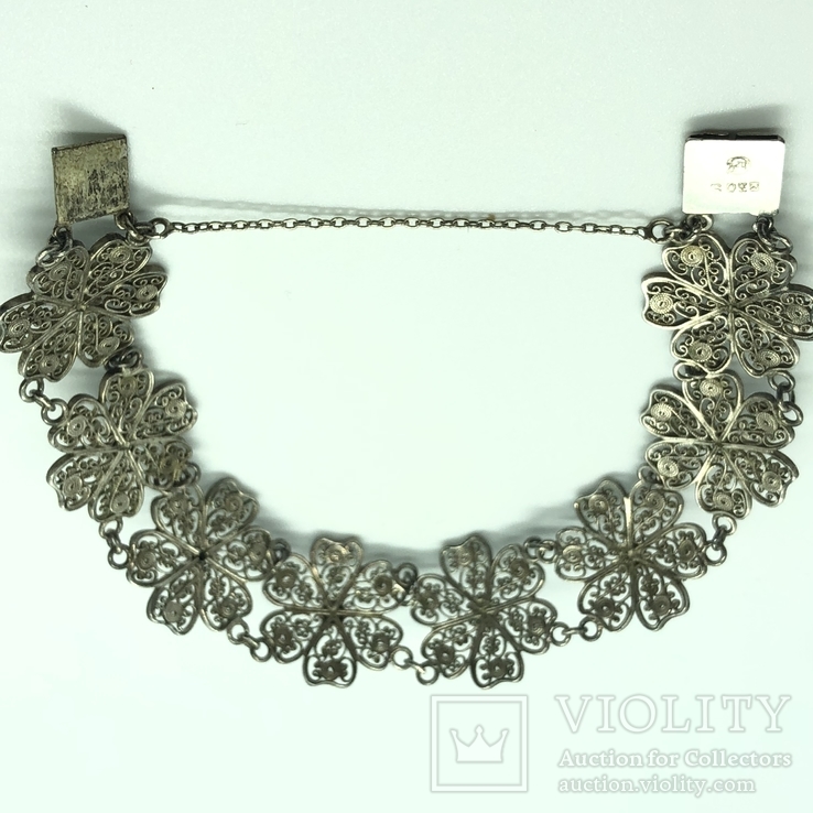 Винтажный серебряный браслет, филигрань, 830 проба, фото №5
