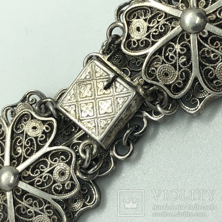 Винтажный серебряный браслет, филигрань, 830 проба, фото №7
