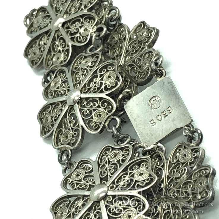 Винтажный серебряный браслет, филигрань, 830 проба, фото №8