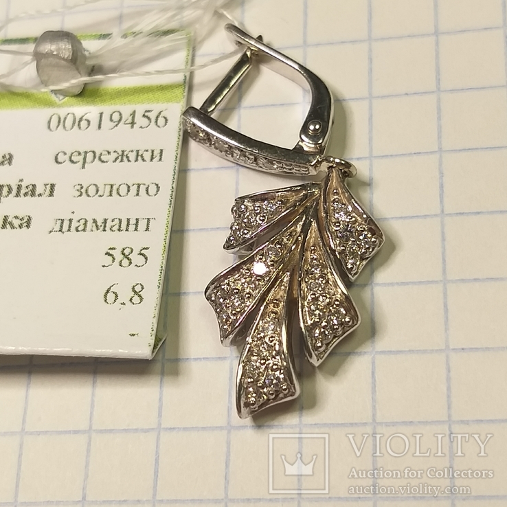 Новые золотые серьги с бриллиантами. 585' 6,8 гр. (Россия)., фото №4